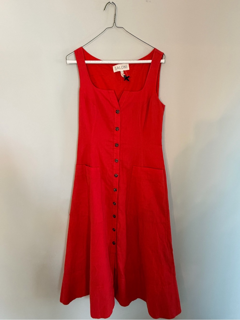 SALONI Vibrant Red Button-Front Midi Dress
